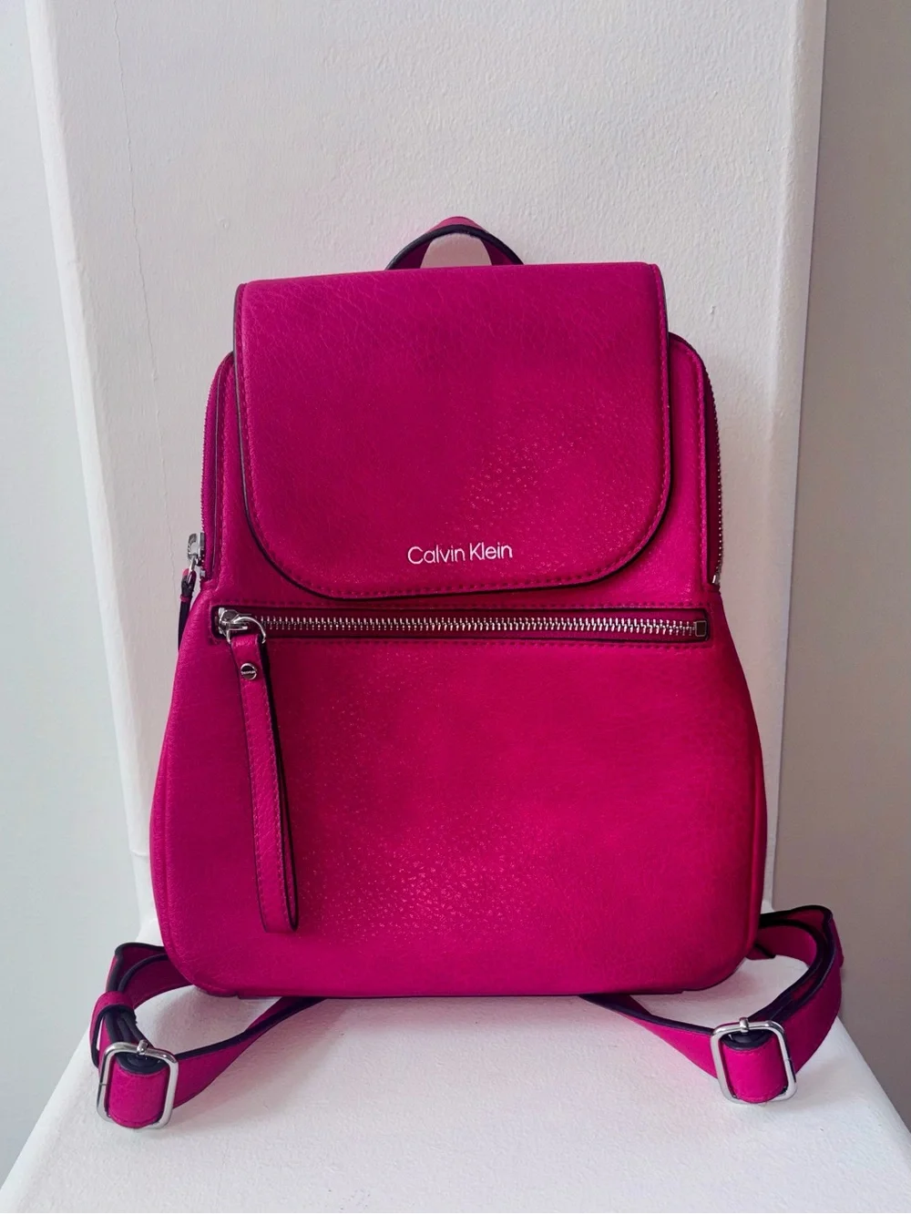 Calvin Klein Hot Pink Leather Backpack Silver Hardware Y2K Girly
